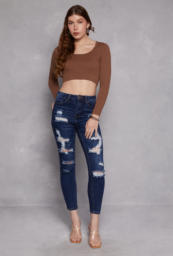 Womens WAX Distressed Ankle Skinny Jeans, Blue, Size 1