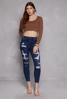 Womens WAX Distressed Ankle Skinny Jeans, Blue, Size 1