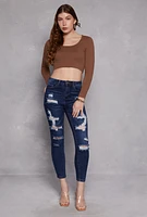 Womens WAX Distressed Ankle Skinny Jeans, Blue, Size 1