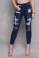 Womens WAX Distressed Ankle Skinny Jeans, Blue, Size 1