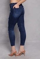 Womens WAX Distressed Ankle Skinny Jeans, Blue, Size 1