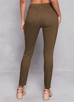 Womens WAX Twill Skinny Leg Pants, Green, Size 7