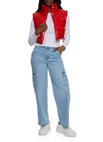 Womens WAX Whiskered Straight Leg Cargo Jeans, Blue, Size 3