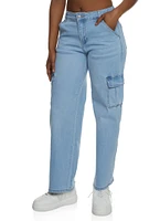 Womens WAX Whiskered Straight Leg Cargo Jeans, Blue, Size 3