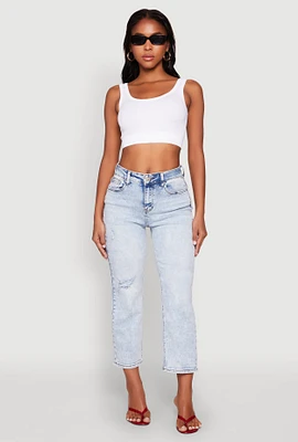 Womens WAX Distressed Straight Leg Capri Jeans, Blue, Size 0