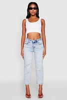 Womens WAX Distressed Straight Leg Capri Jeans, Blue, Size 1