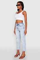 Womens WAX Distressed Straight Leg Capri Jeans, Blue, Size 0