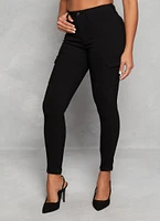 Womens High Waist Skinny Cargo Pants, Black, Size M