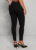Womens High Waist Skinny Cargo Pants, Black, Size M