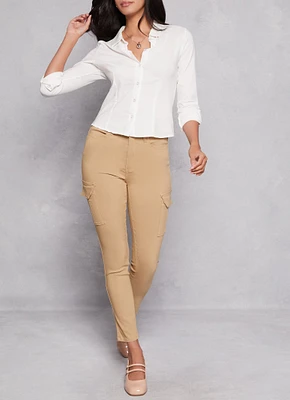 Womens High Waist Skinny Cargo Pants, Khaki, Size XL