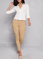 Womens High Waist Skinny Cargo Pants, Khaki, Size XL
