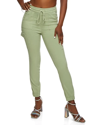 Womens Drawstring Twill Joggers, Green, Size S