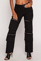 Womens Stretch High Waisted Wide Leg Cargo Pants, Black, Size L