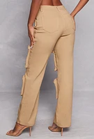 Womens Stretch High Waisted Wide Leg Cargo Pants, Khaki,