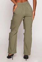 Womens Stretch High Waisted Wide Leg Cargo Pants, Green, Size S