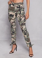 Womens Camo High Waisted Skinny Leg Cargo Pants, Green, Size L