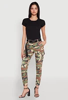 Womens Almost Famous Belted Camo Cargo Joggers, Multi, Size S