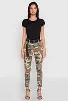 Womens Almost Famous Belted Camo Cargo Joggers, Multi, Size M
