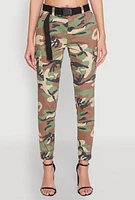 Womens Almost Famous Belted Camo Cargo Joggers, Multi, Size M