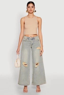 Womens Almost Famous Distressed Wide Leg Jeans, Blue,