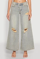Womens Almost Famous Distressed Wide Leg Jeans, Blue,