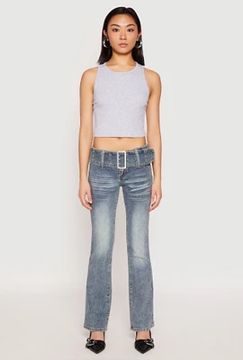 Womens Madden Girl Belted Front Boot Cut Jeans, Blue, Size 0