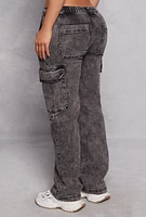 Womens Madden Girl Acid Wash Cargo Jeans, Black, Size L