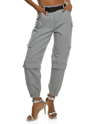 Womens Almost Famous Belted Cargo Pocket Joggers, Grey, Size L