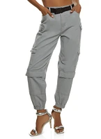 Womens Almost Famous Belted Cargo Pocket Joggers, Grey, Size L