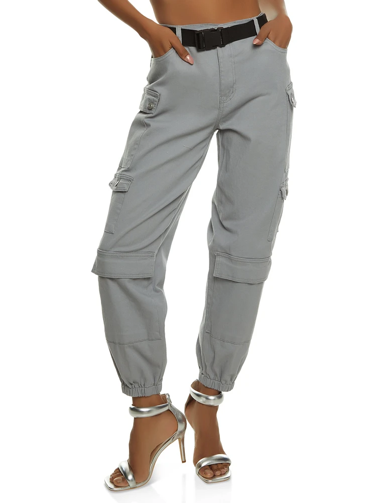 Womens Almost Famous Belted Cargo Pocket Joggers, Grey,