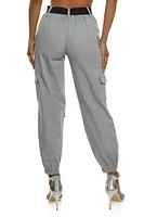 Womens Almost Famous Belted Cargo Pocket Joggers, Grey, Size L