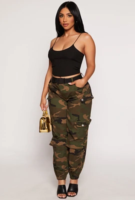 Womens Almost Famous Belted Cargo Pocket Joggers, Green, Size M