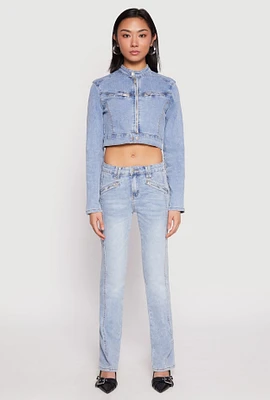 Womens Almost Famous Acid Wash Pintuck Jeans, Blue,