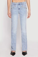 Womens Almost Famous Acid Wash Pintuck Jeans, Blue,