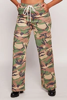 Womens Almost Famous Camo Drawstring Waist Cargo Pants, Green, Size M