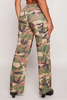 Womens Almost Famous Camo Drawstring Waist Cargo Pants, Green, Size S