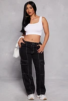 Womens Almost Famous Wide Leg Cargo Jeans, Black, Size XL