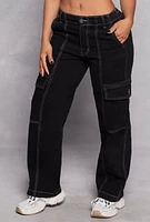 Womens Almost Famous Wide Leg Cargo Jeans, Black, Size XL