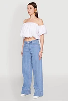 Womens Madden Girl Pintuck Wide Leg Jeans, Blue, Size 11