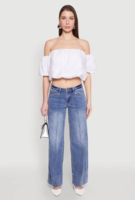 Womens Madden Girl Pintuck Wide Leg Jeans, Blue, Size 11