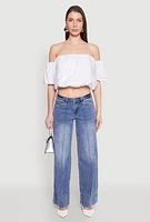 Womens Madden Girl Pintuck Wide Leg Jeans, Blue,