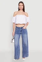 Womens Madden Girl Pintuck Wide Leg Jeans, Blue,