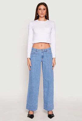 Womens Almost Famous Wide Leg Pintuck Jeans, Blue,