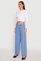 Womens Almost Famous Wide Leg Pintuck Jeans, Blue, Size 3