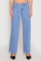 Womens Almost Famous Wide Leg Pintuck Jeans, Blue,