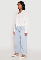 Womens Almost Famous Drawstring Hem Barrel Jeans, Blue,