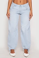 Womens Almost Famous Drawstring Hem Barrel Jeans, Blue,