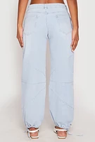 Womens Almost Famous Drawstring Hem Barrel Jeans, Blue,
