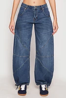 Womens Almost Famous Drawstring Hem Barrel Jeans, Blue,