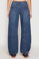 Womens Almost Famous Drawstring Hem Barrel Jeans, Blue,